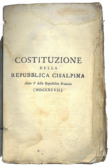 Copertina  Costituzione della Repubblica Cisalpina Anno V della Repubblica francese (MDCCXCVII)