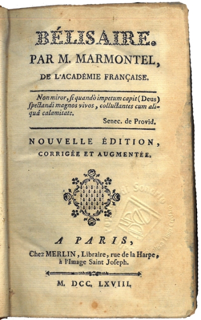 Copertina  Bélisaire par M. Marmontel, de l'Académie Française