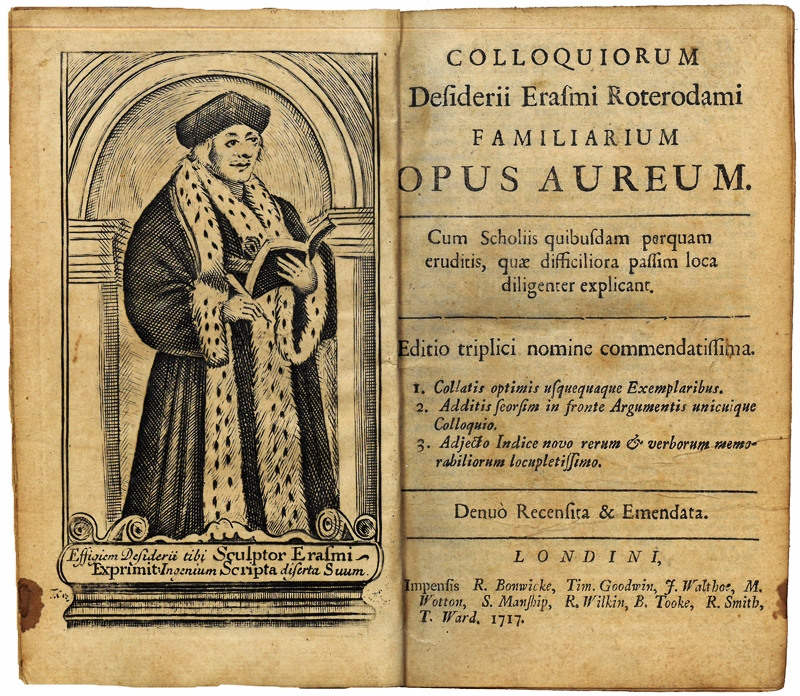 Copertina  Colloquiorum Desiderii Erasmi Roterodami familiarium opus aureum. Cum Scholiis quibusdam perquam eruditis, quæ difficiliora passim loca diligenter explicant